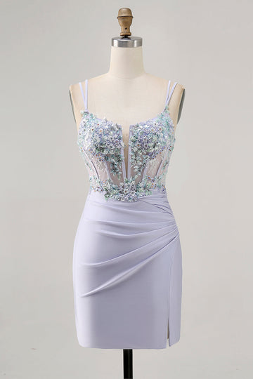 Corset Lavender Bodycon Sequin Cocktail Dress